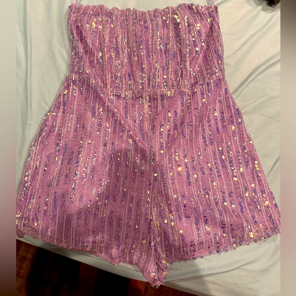 purple sequin romper